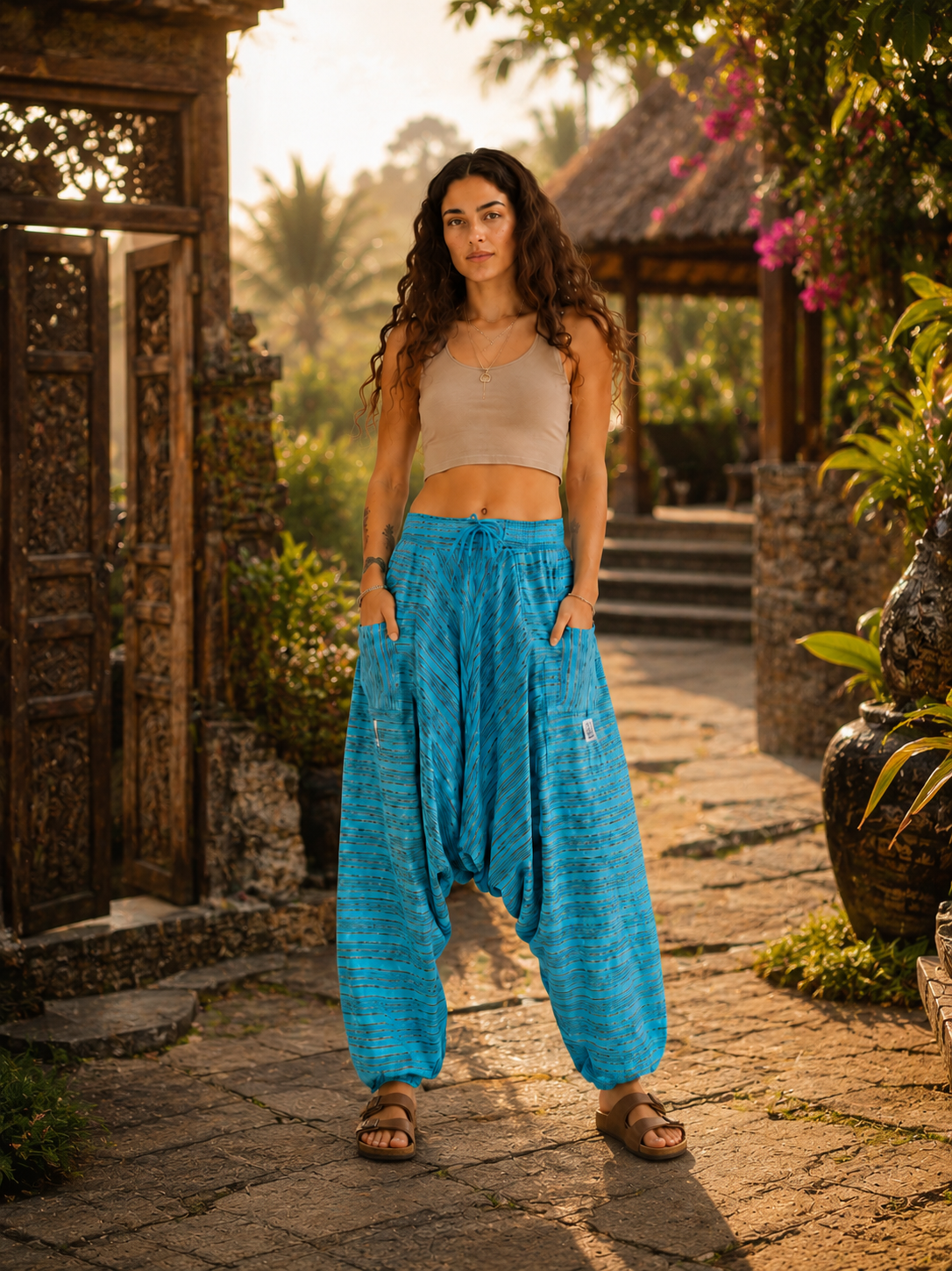 Diamond-Pocket Bohemian Pant in Turquoise